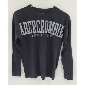ABERCROMBIE & FITCH Boy Oversized Shirt 13/14 Black Spellout Long‎ Sleeve Black